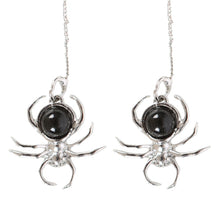 Gothic Black Obsidian Spider Threader Earrings