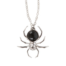 Gothic Black Obsidian Spider Pendant Necklace