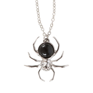 Gothic Black Obsidian Spider Pendant Necklace